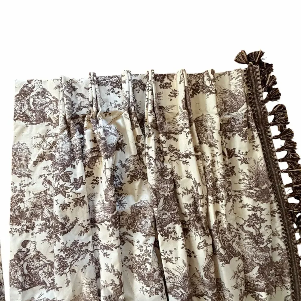 Vtg Laura Ashley House Party Toile Pinch Pleat Lined Curtains Panels 28x86 Brown